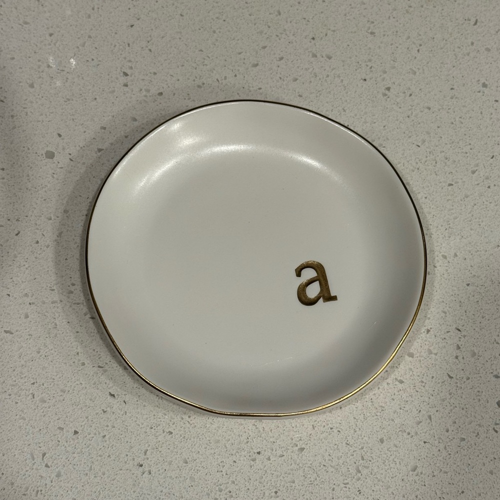 Monogrammed White Ring Dish with Gold Accent